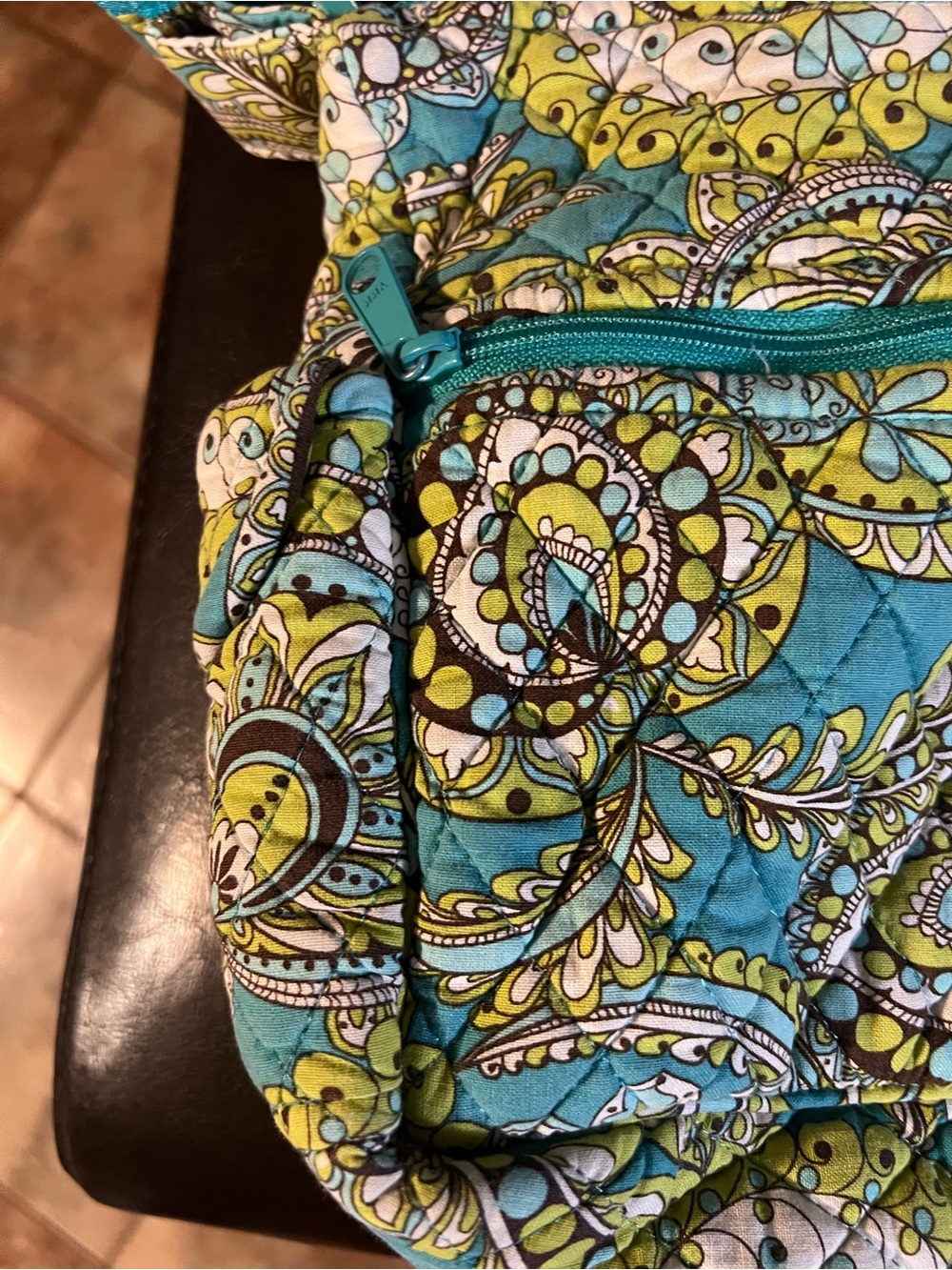 Vera Bradley Quilted Retired Peacock Crossbody Bag in Teal and Yellow - Picture 2 of 13